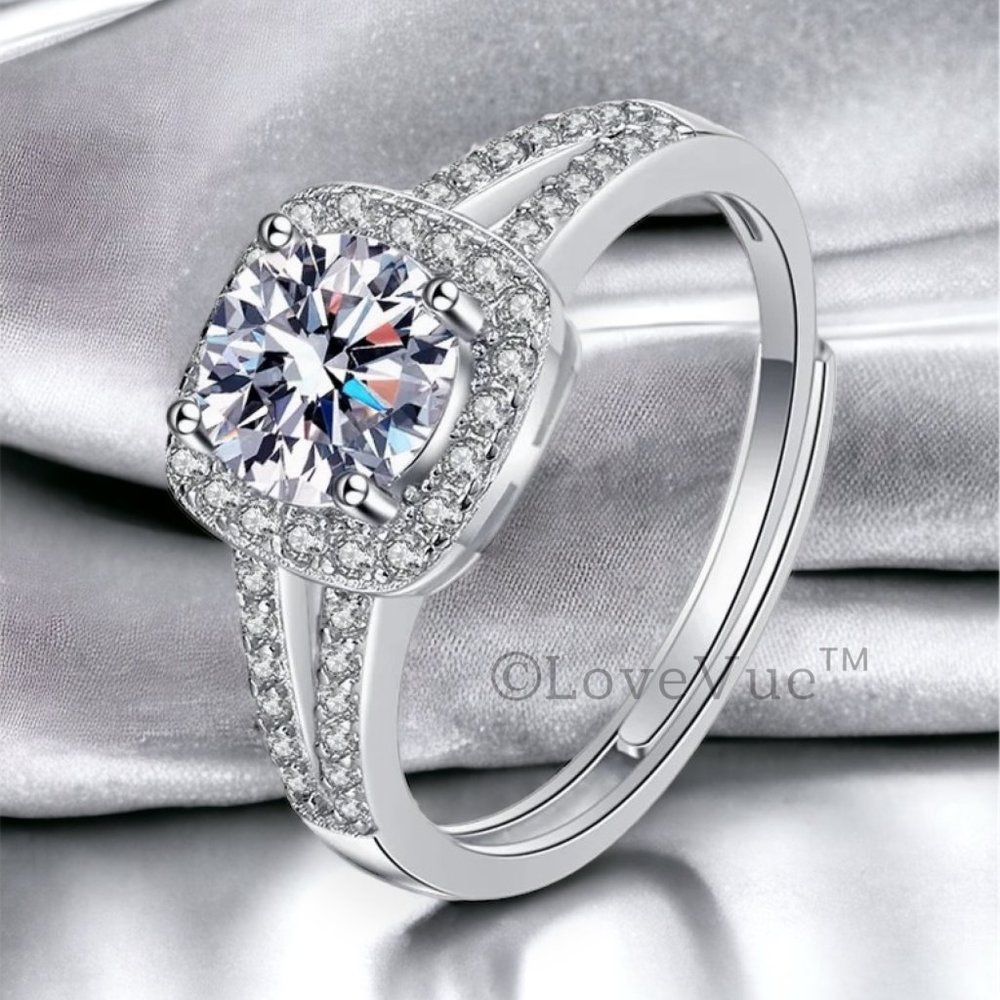 Certified 1ct. t.w. Diamond Moissanite Square Frame Brilliant Cut Wedding Ring - Picture 5 of 16